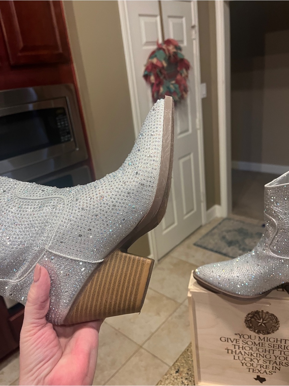 Sparkly Silver Rhinestone Cowboy Boots - Picture 3 of 7